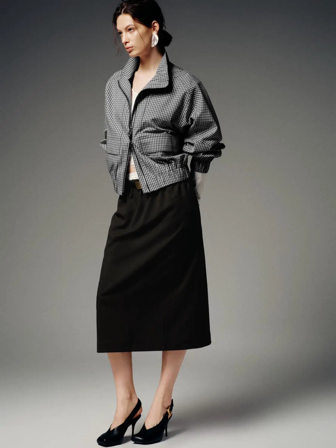 Buckle Belt High Waist Tailored Straight Midi Skirt