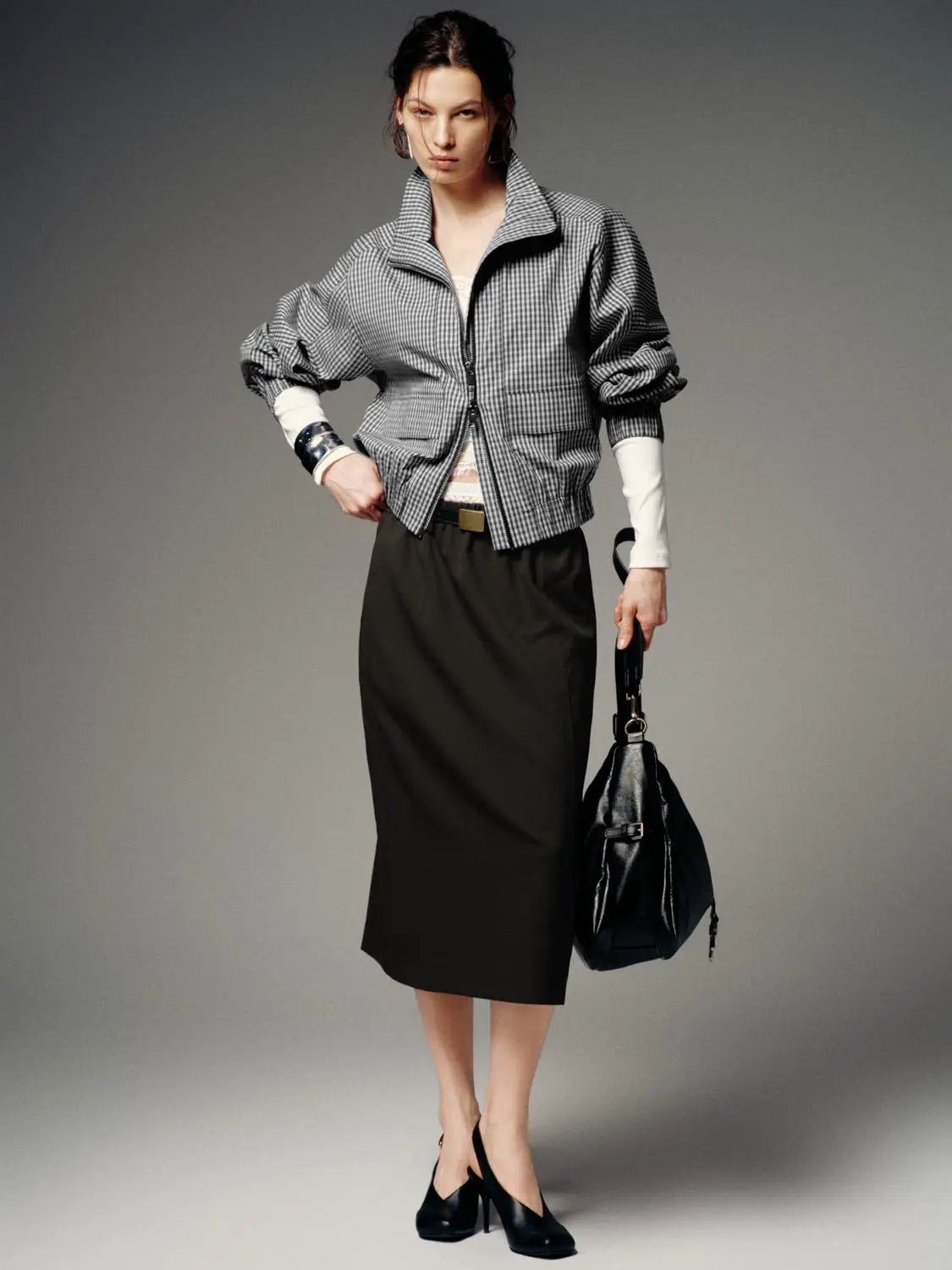Buckle Belt High Waist Tailored Straight Midi Skirt