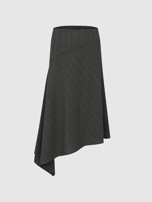 Striped High-waisted Asymmetric Hem Skirt