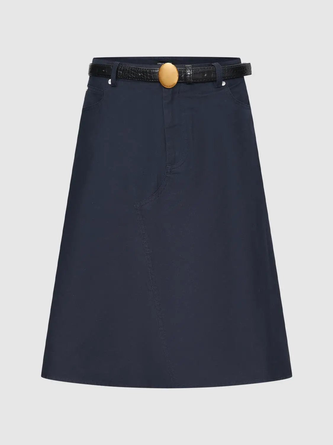 Asymmetric High-waisted A-Line Cotton Skirt With Belt