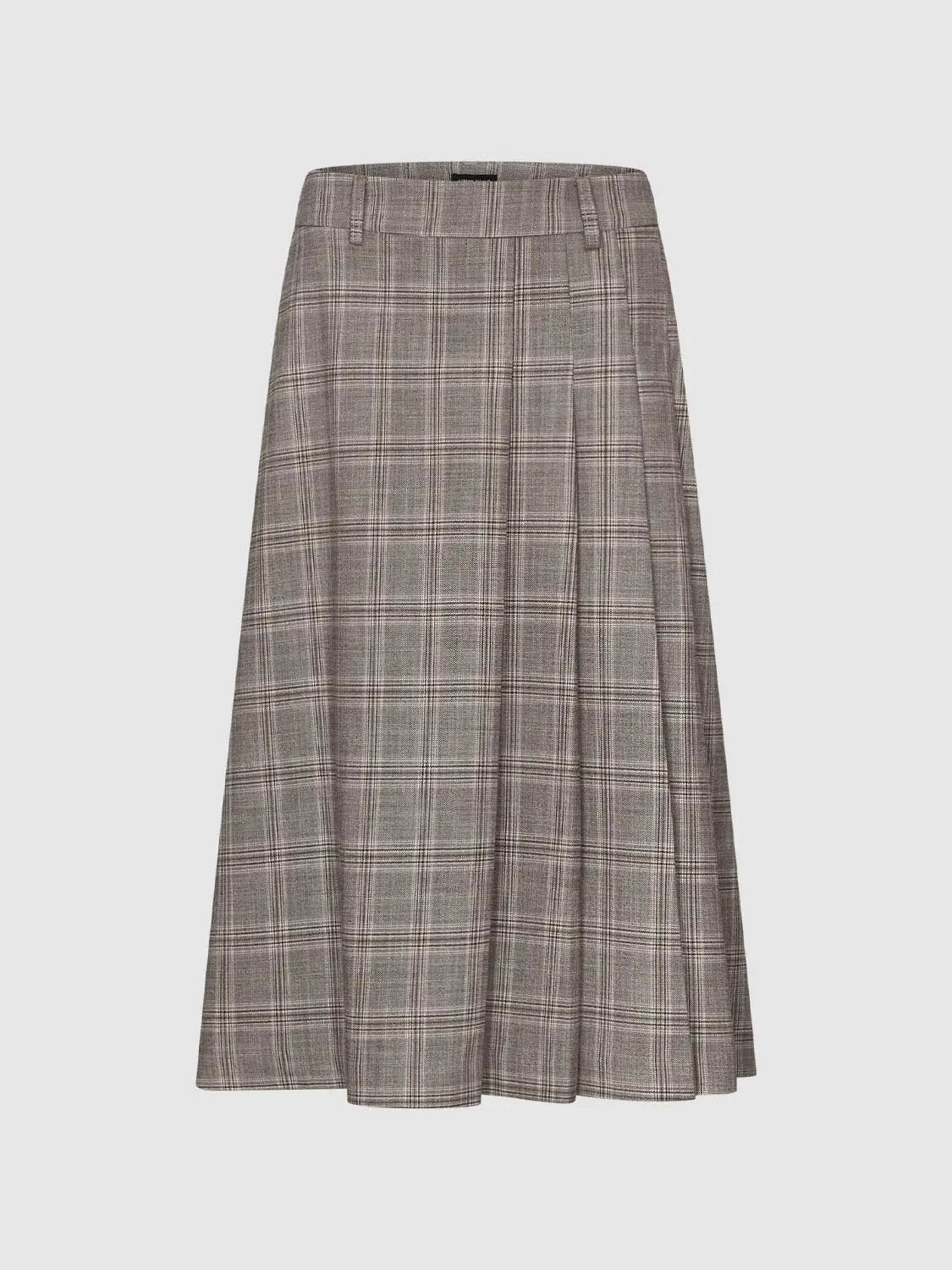 Pleated Checked A-line Mid-rise Midi Skirt