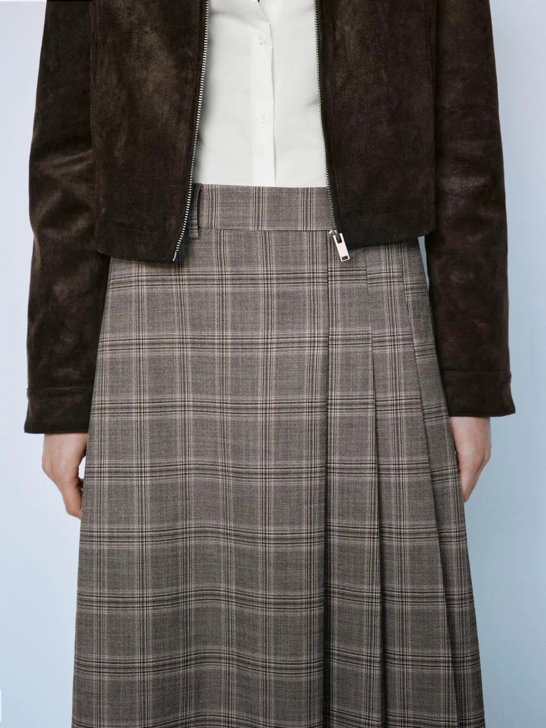 Pleated Checked A-line Mid-rise Midi Skirt