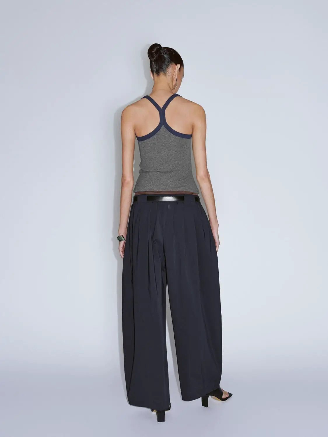 Drawstring Waist Buckle Belt Barrel Leg Cotton Pants