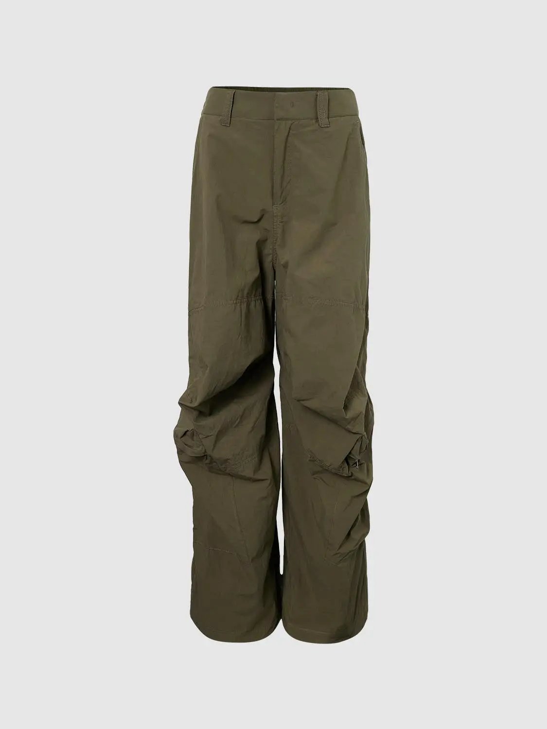 High Waist Knee Seam Gathered Wide Leg Cotton Pants