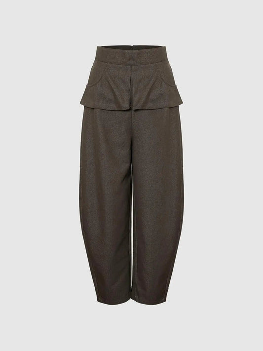 Layered Overlay Draped Waist Wide Leg Cotton Trousers