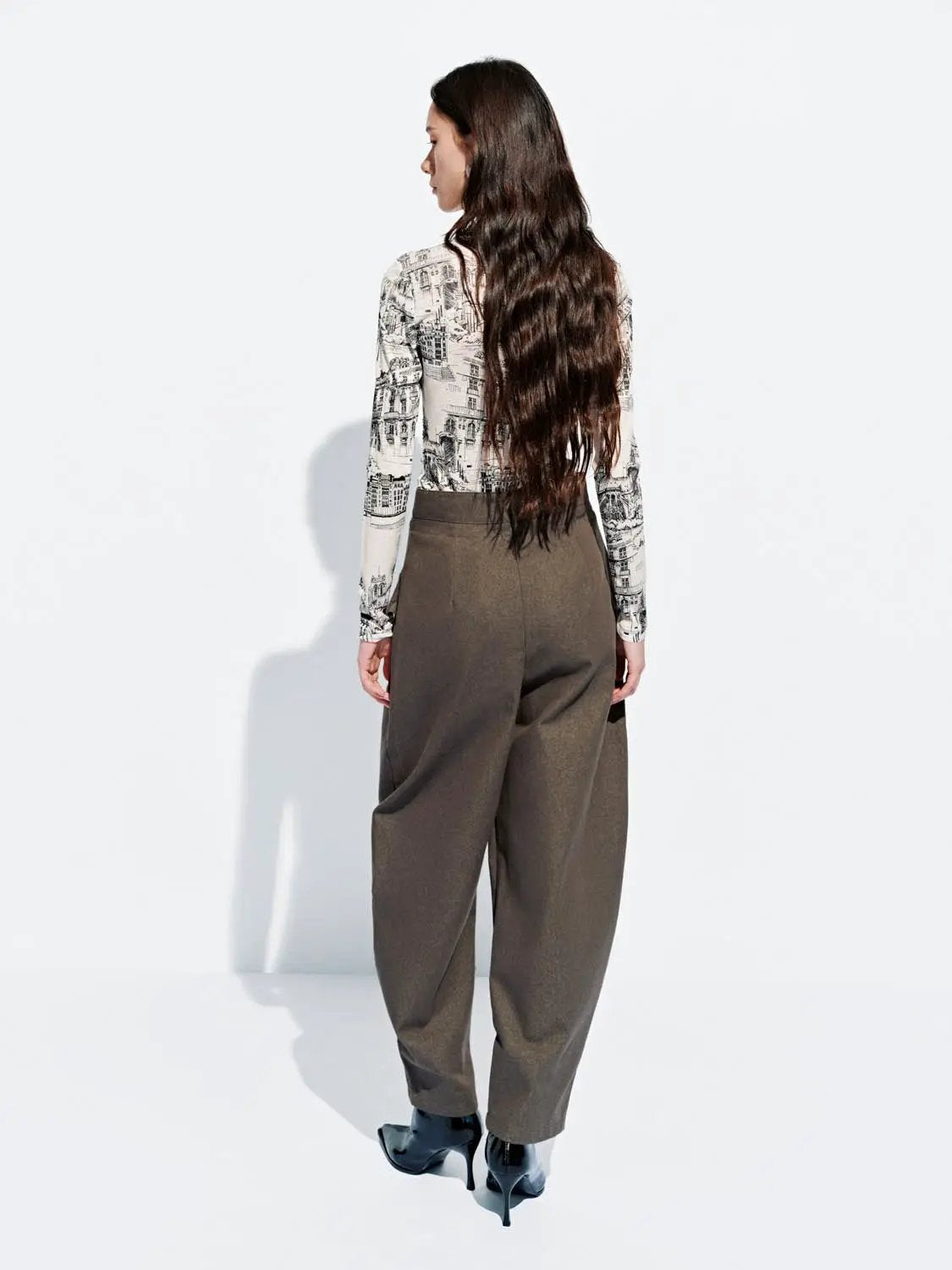 Layered Overlay Draped Waist Wide Leg Cotton Trousers