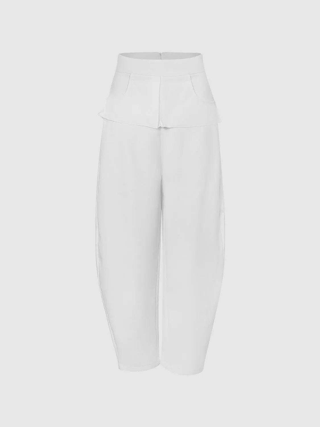 Layered Overlay Draped Waist Wide Leg Cotton Trousers