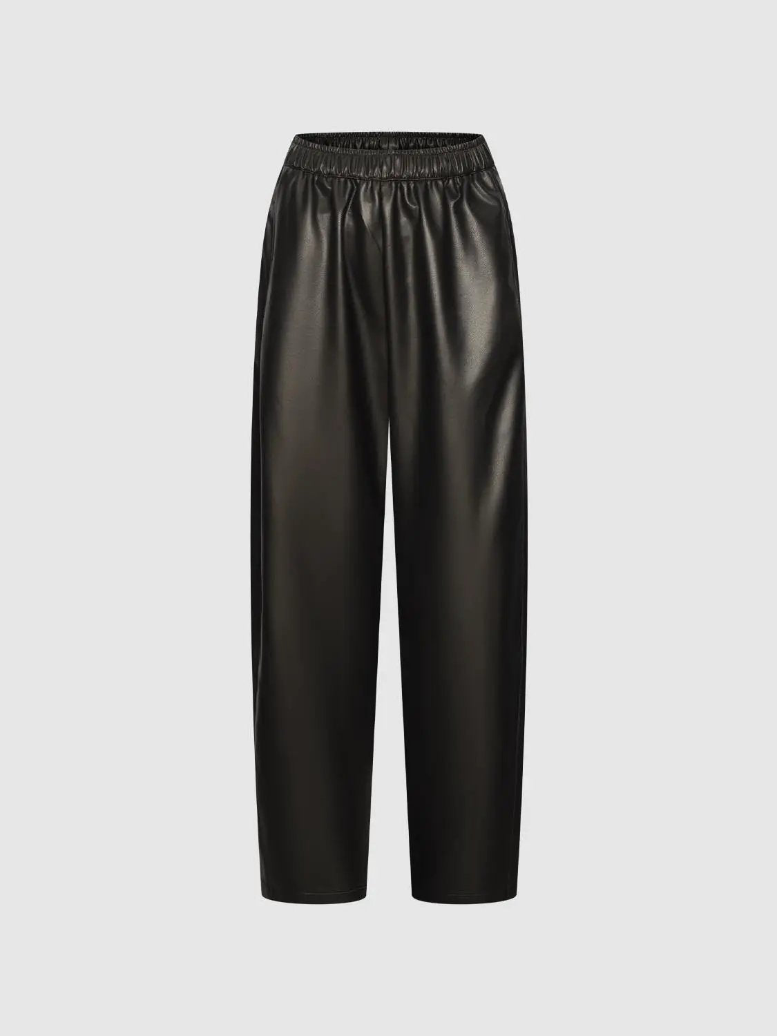 Elastic Waist Pocket Detail Coated Fabric Wide Leg Pants