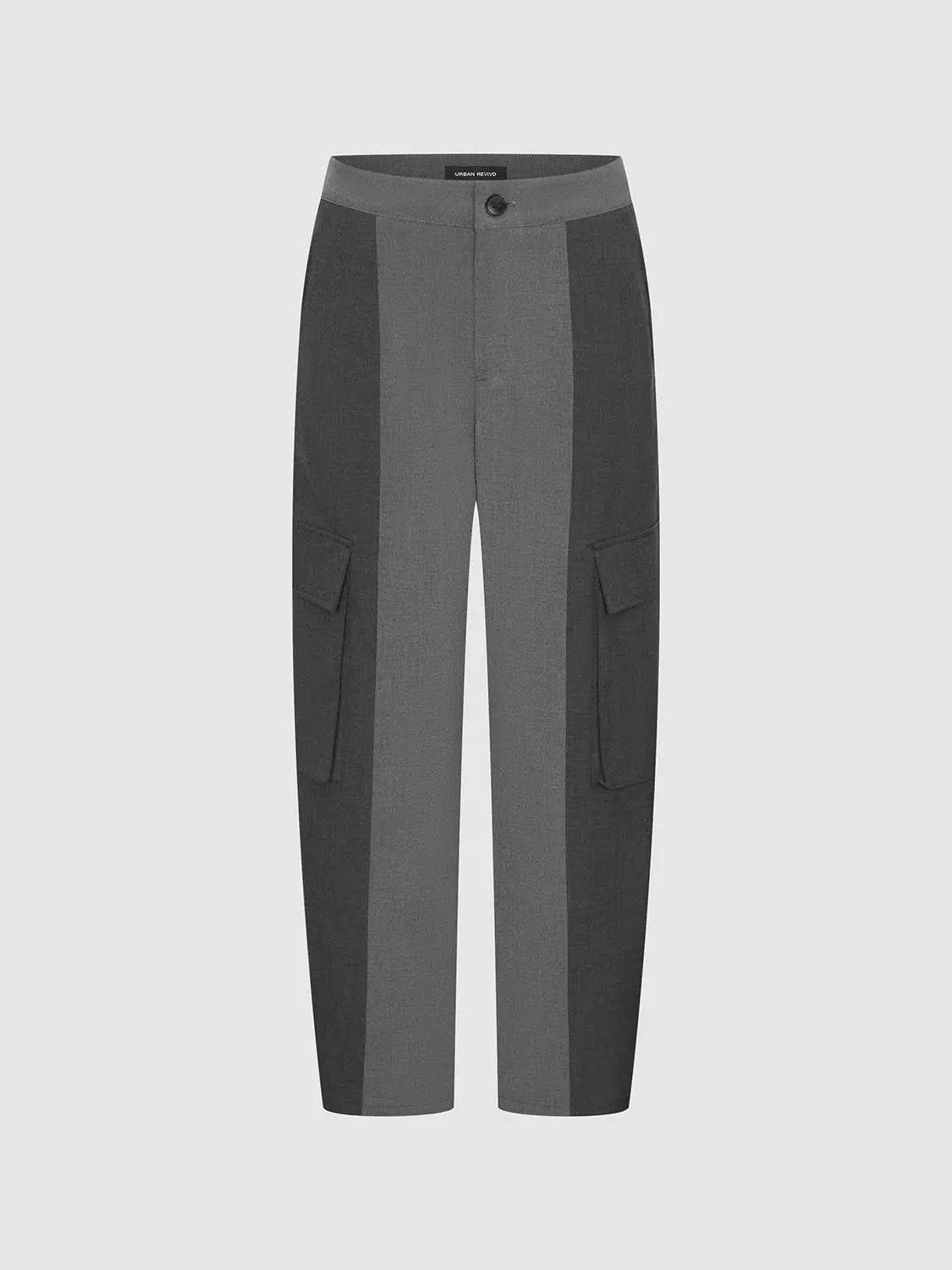 Drawstring Waist Contrast Spliced Barrel Cargo Cotton Pants