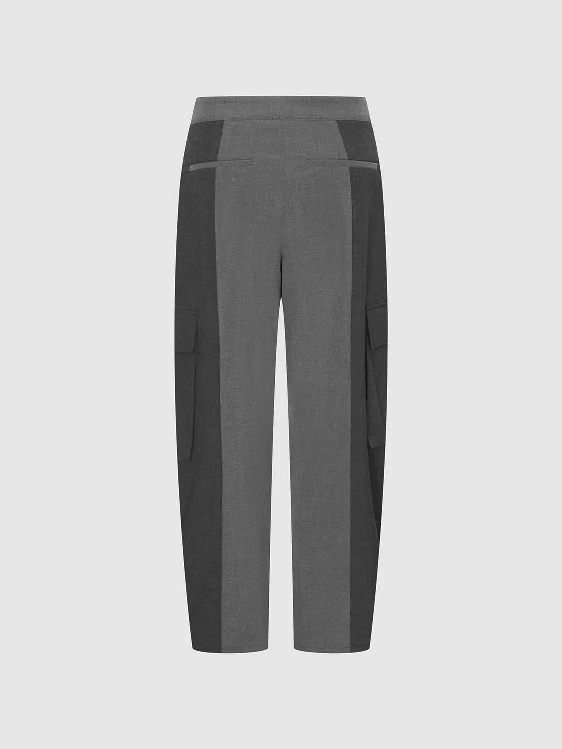Drawstring Waist Contrast Spliced Barrel Cargo Cotton Pants