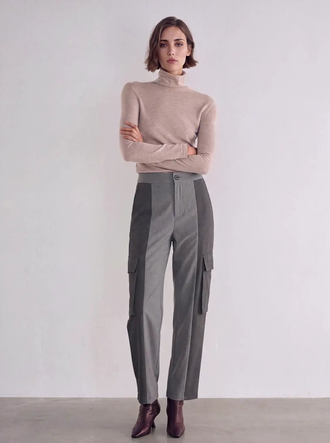 Drawstring Waist Contrast Spliced Barrel Cargo Cotton Pants