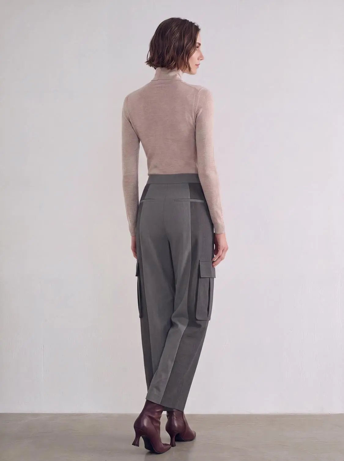 Drawstring Waist Contrast Spliced Barrel Cargo Cotton Pants