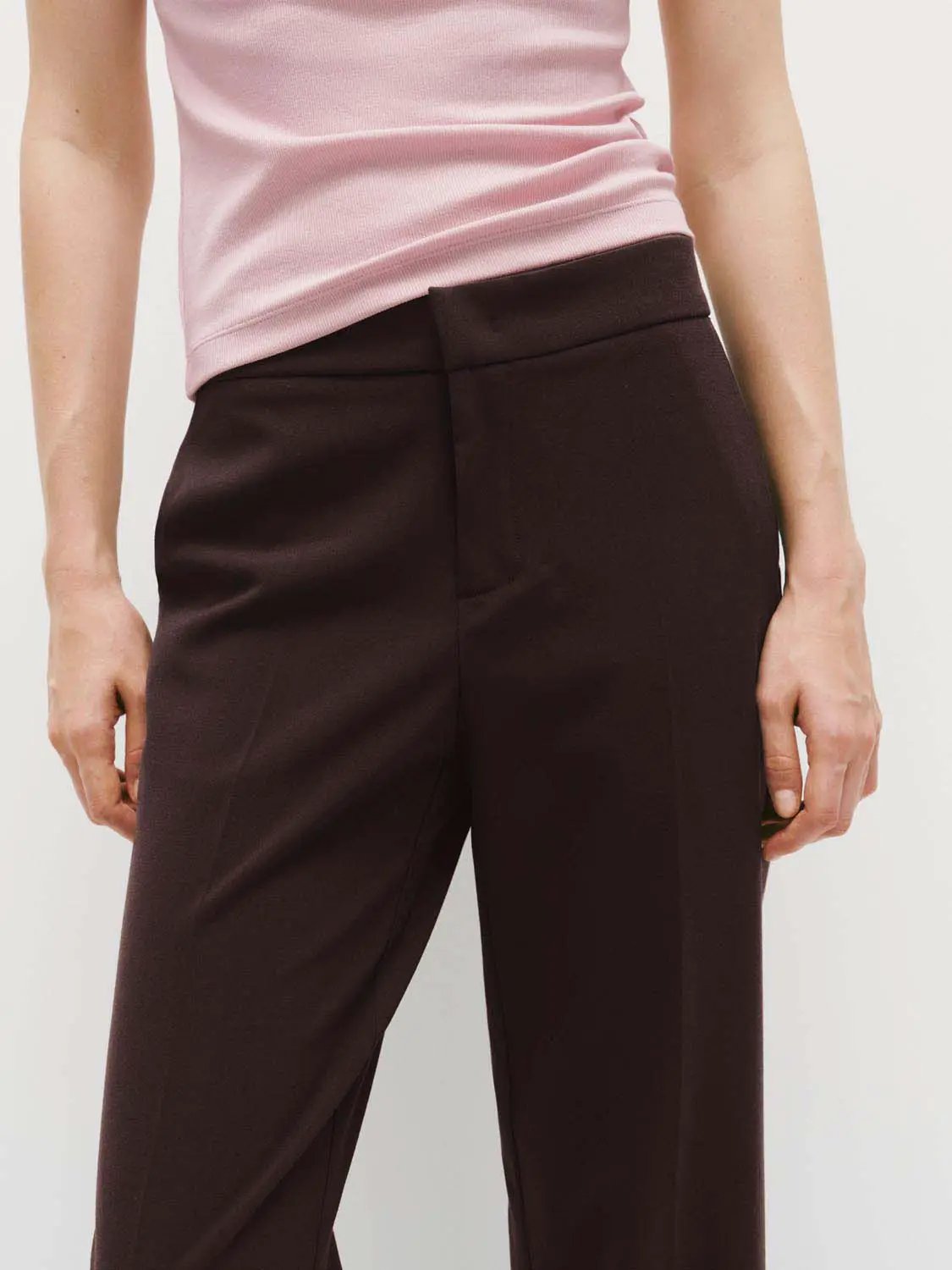 High Waist Front Slit Stretch Straight Pants