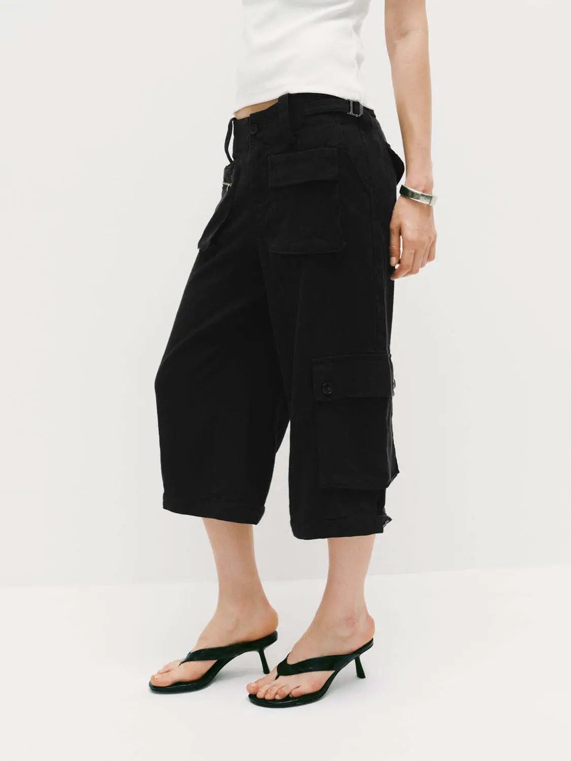 Linen Zippered Pockets Belt Loops Cargo Pants
