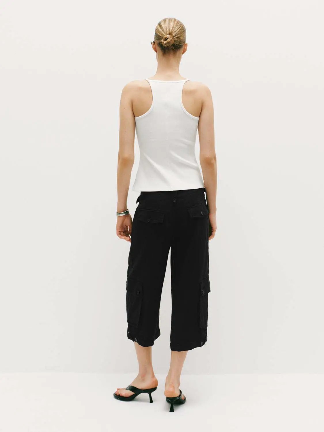 Linen Zippered Pockets Belt Loops Cargo Pants