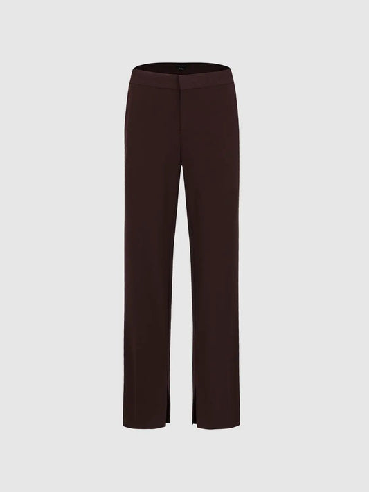 Solid Straight-Leg Tailored Pants With Flat Front And Slit Hem