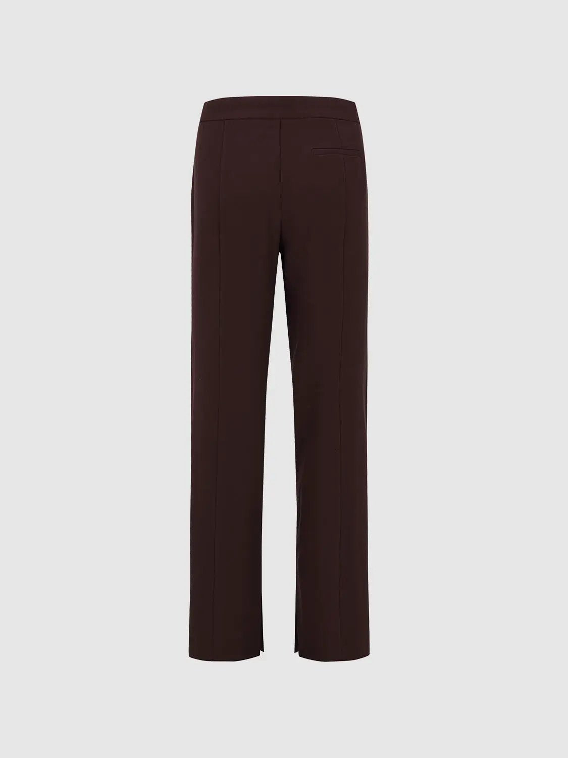 Solid Straight-Leg Tailored Pants With Flat Front And Slit Hem