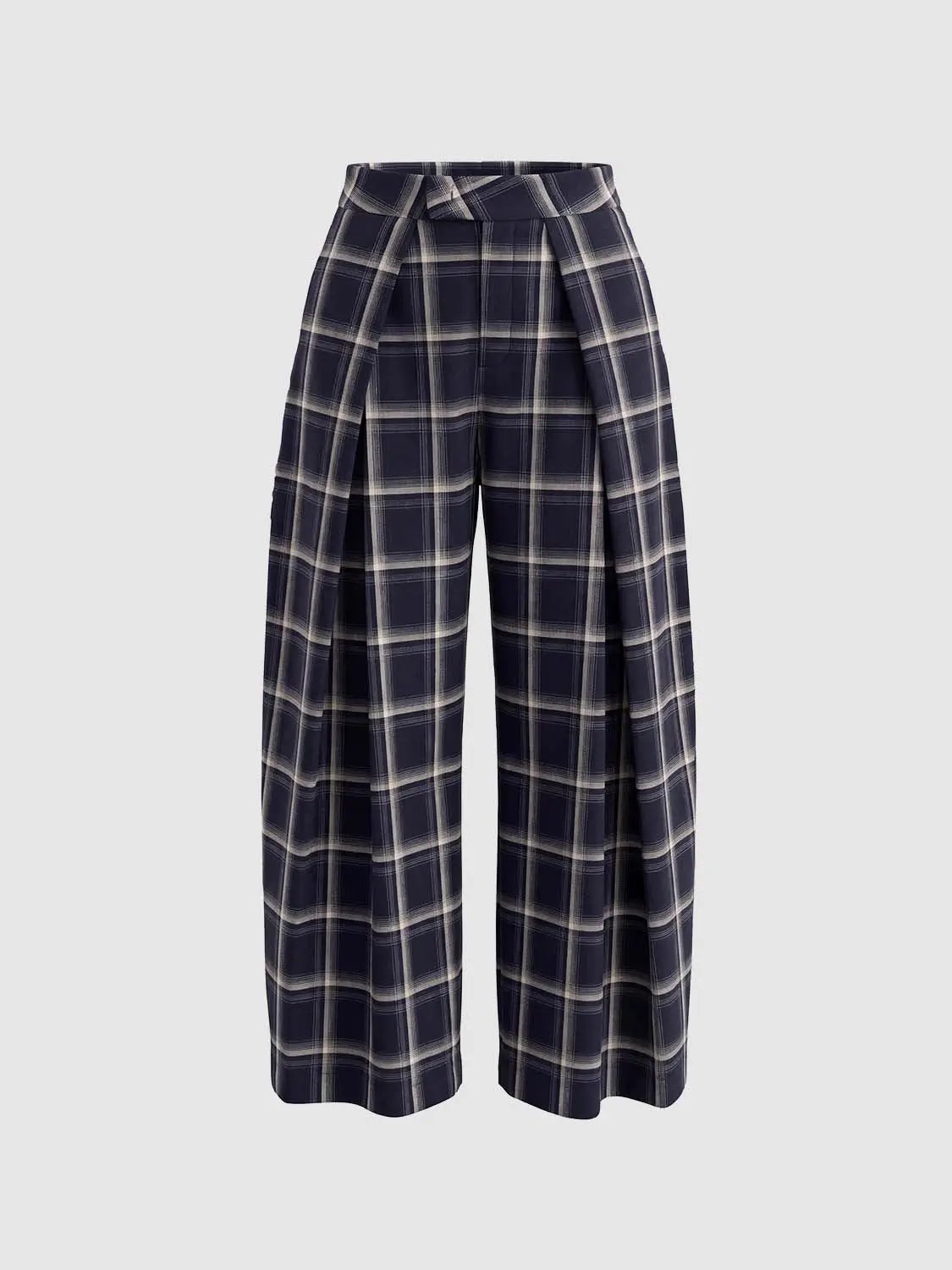 Pleated Checked Mid-rise Wide-leg Pants