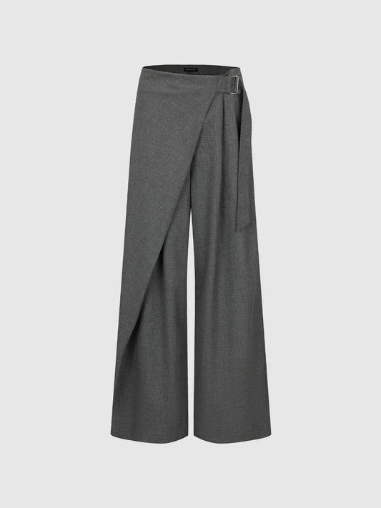 Mid-rise Pinstripe Wrap Front Wide-leg Pants