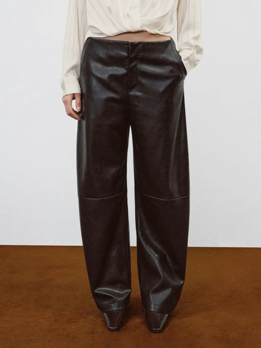 Mid-rise Curved-leg Faux Leather Pants