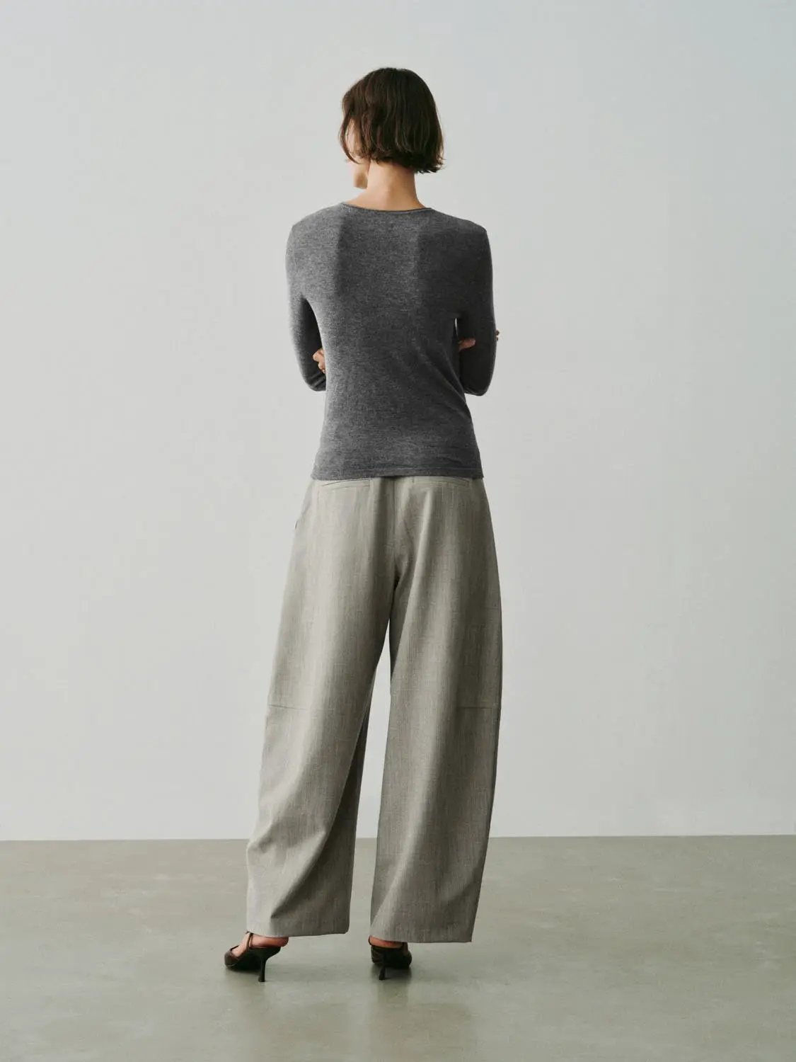 Textured Two-Button High-Waisted Wide-Leg Pants