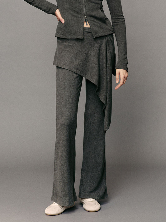 Wrap Detail Side Slit Flared High-waisted Pants