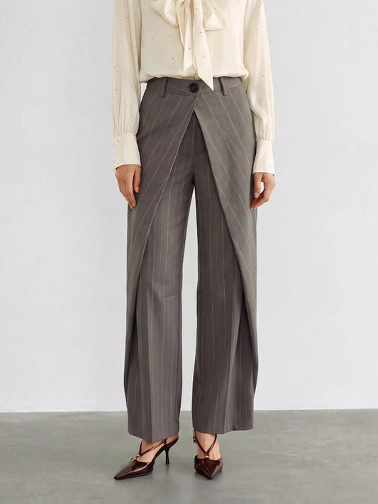Wrap Front Striped Mid-rise Tapered Pants
