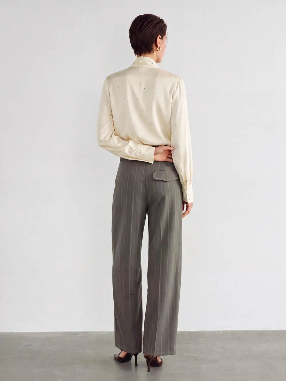 Wrap Front Striped Mid-rise Tapered Pants