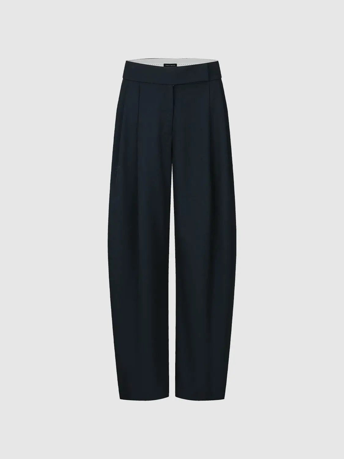 Solid Pleated High-Waisted Curved Leg Pants