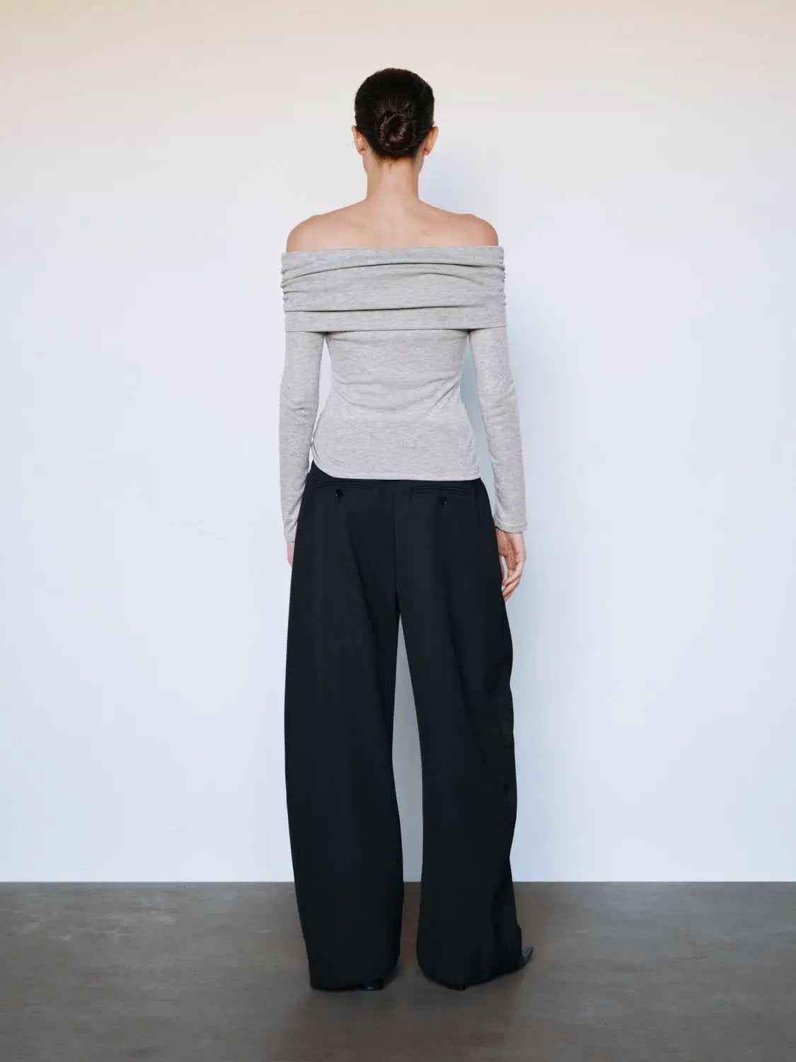 Solid Pleated High-Waisted Curved Leg Pants