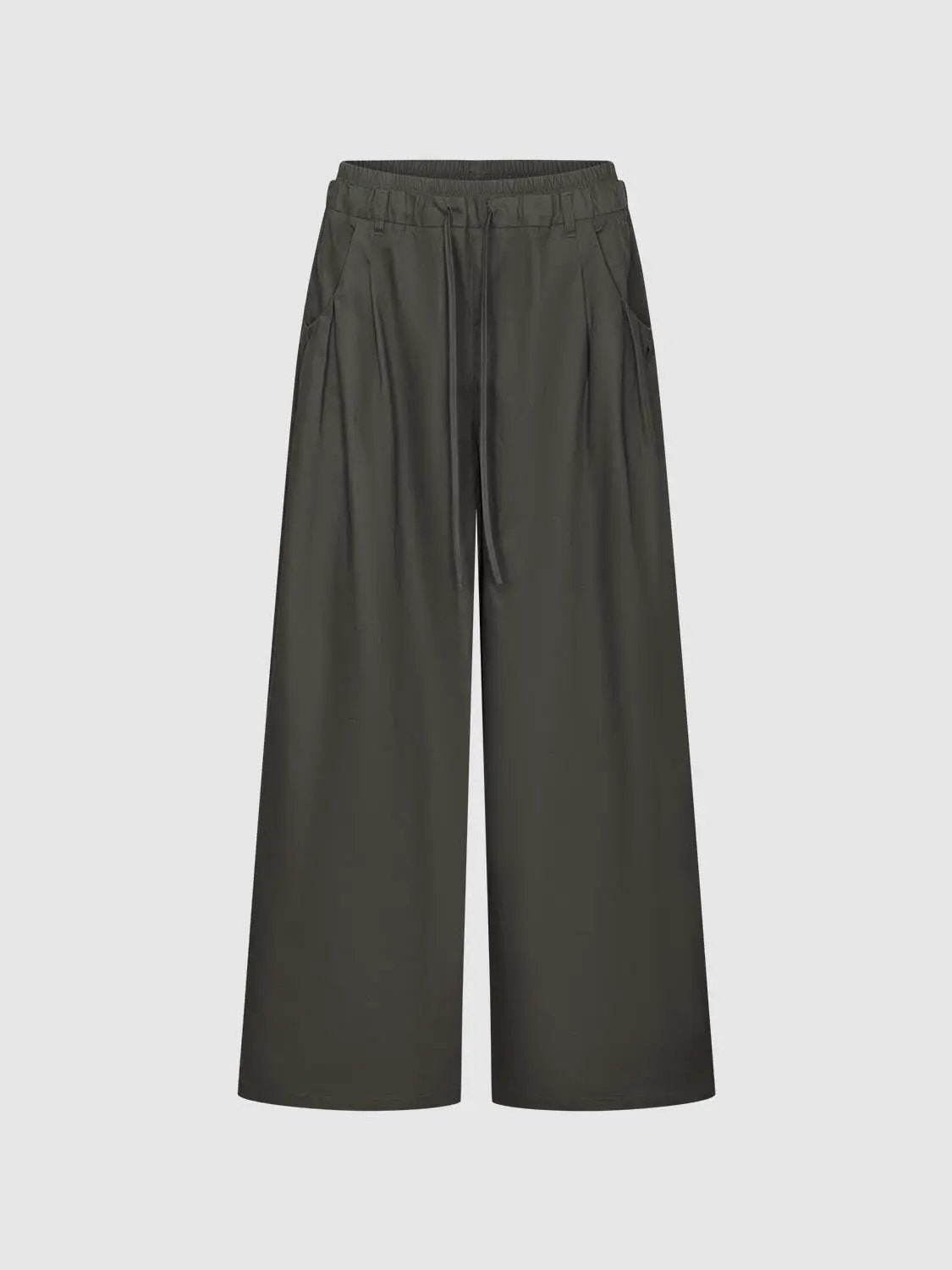 Pleated Drawstring Waist Cotton Wide-leg Pants