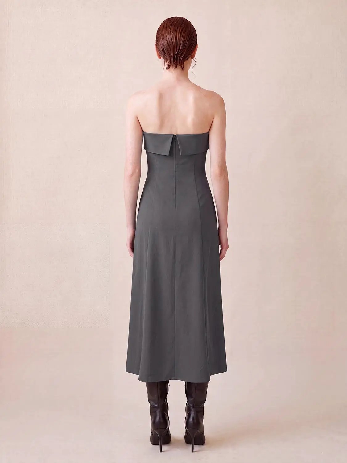 Strapless Bandeau Pleated Stretch A-Line Maxi Dress