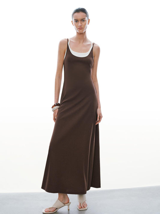 U Neck Strappy Slim Fit Cotton 2-In-1 Maxi Dress
