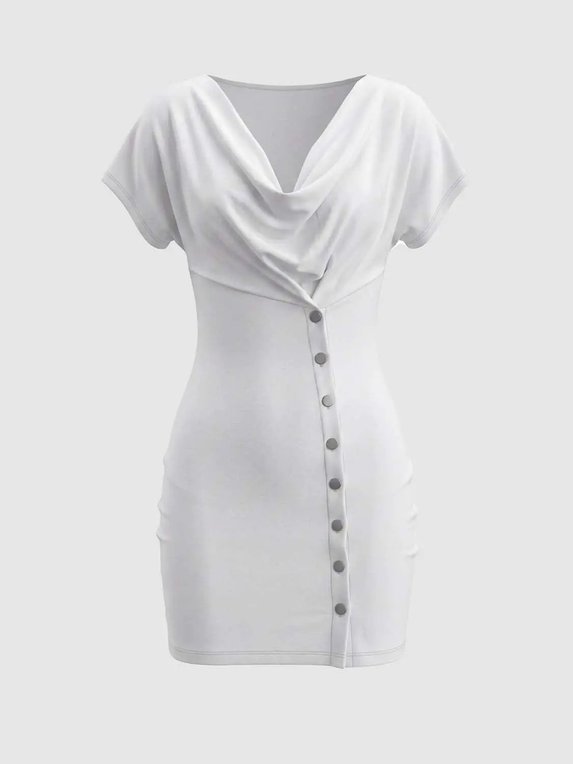 Draped Cowl Neck Button Front Mini Dress