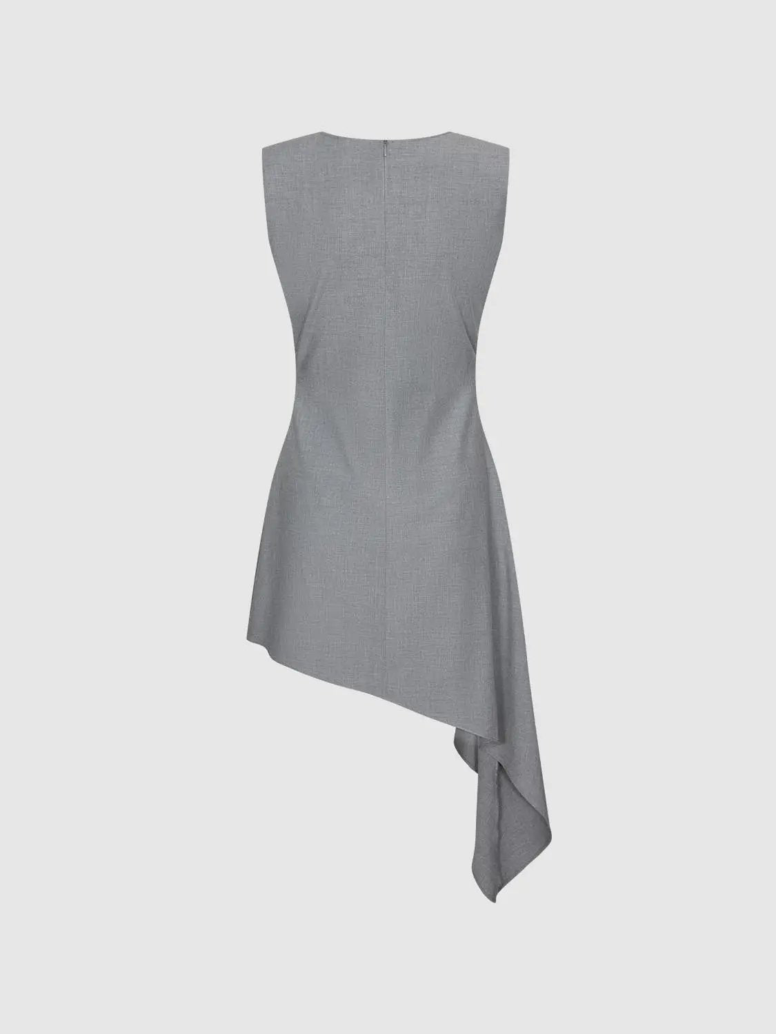Asymmetric Hem A-Line Fitted Crew Neck Sleeveless Dress