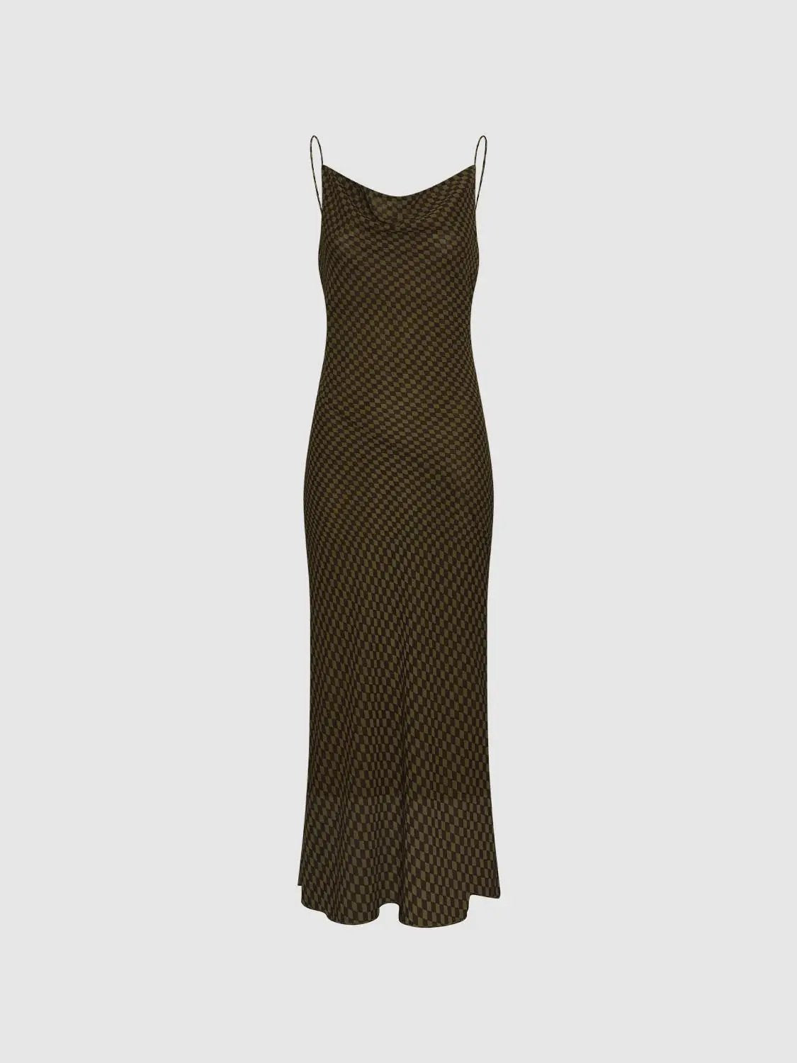 S-line Checked Sheer Spaghetti-Strap Slip Dress