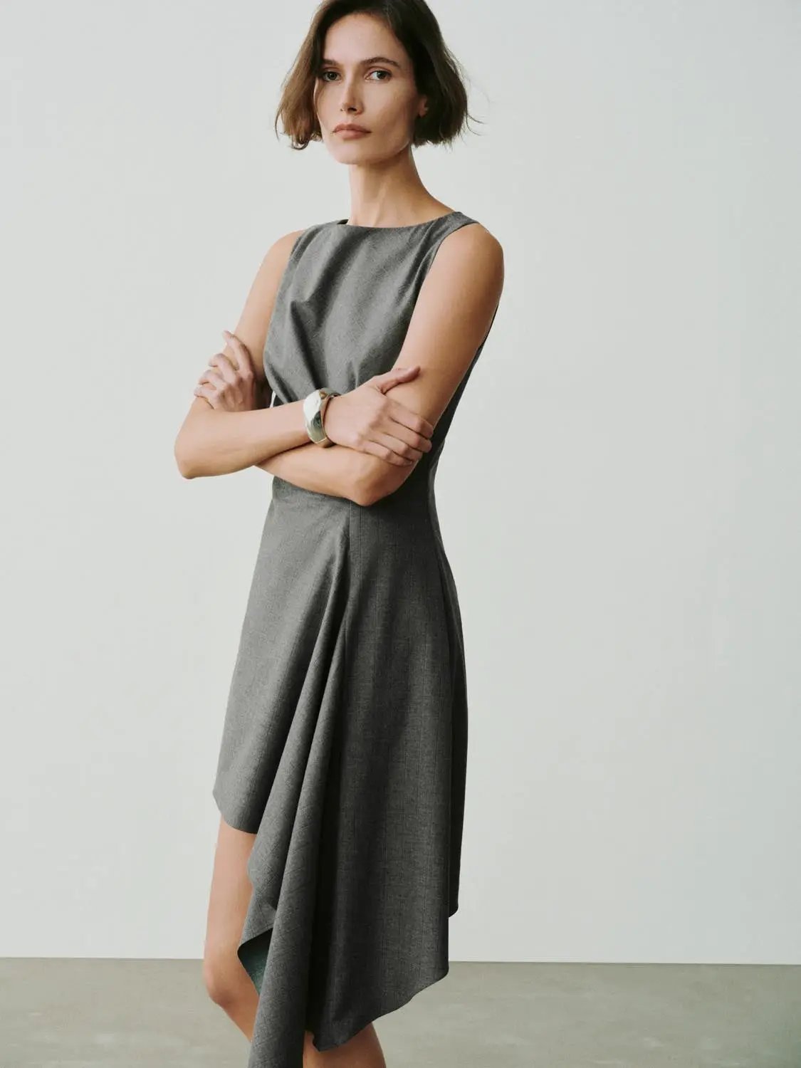 Twisted Checked Asymmetric Hem Sleeveless Mini Dress