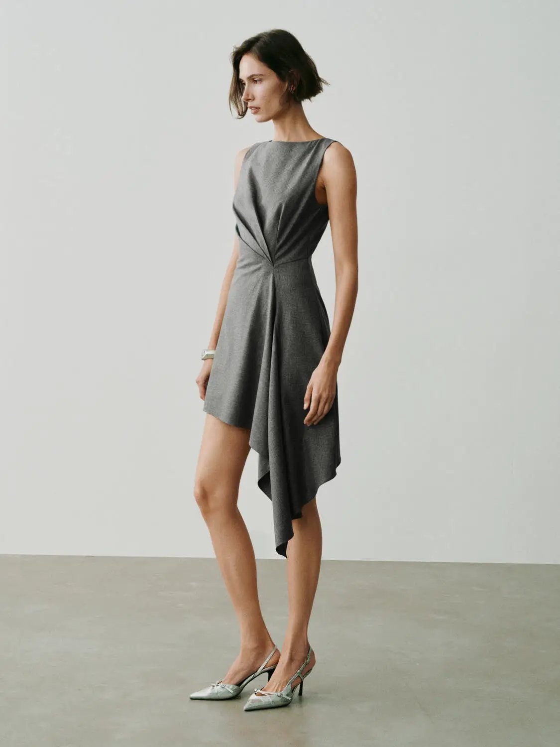 Twisted Checked Asymmetric Hem Sleeveless Mini Dress