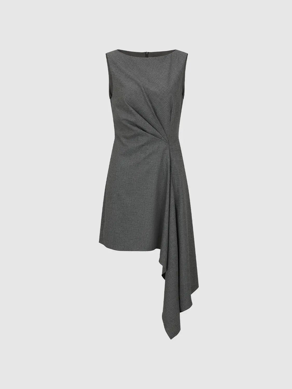 Twisted Checked Asymmetric Hem Sleeveless Mini Dress