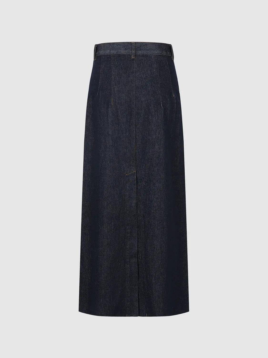 High Waist Pleated Split Hem Denim Cotton Midi Skirt