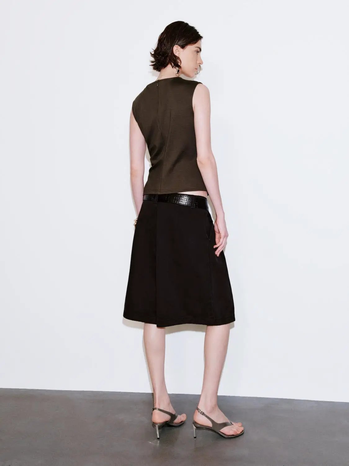 High Waist Belted Pleated Loose Fit Cotton Tailored Shorts