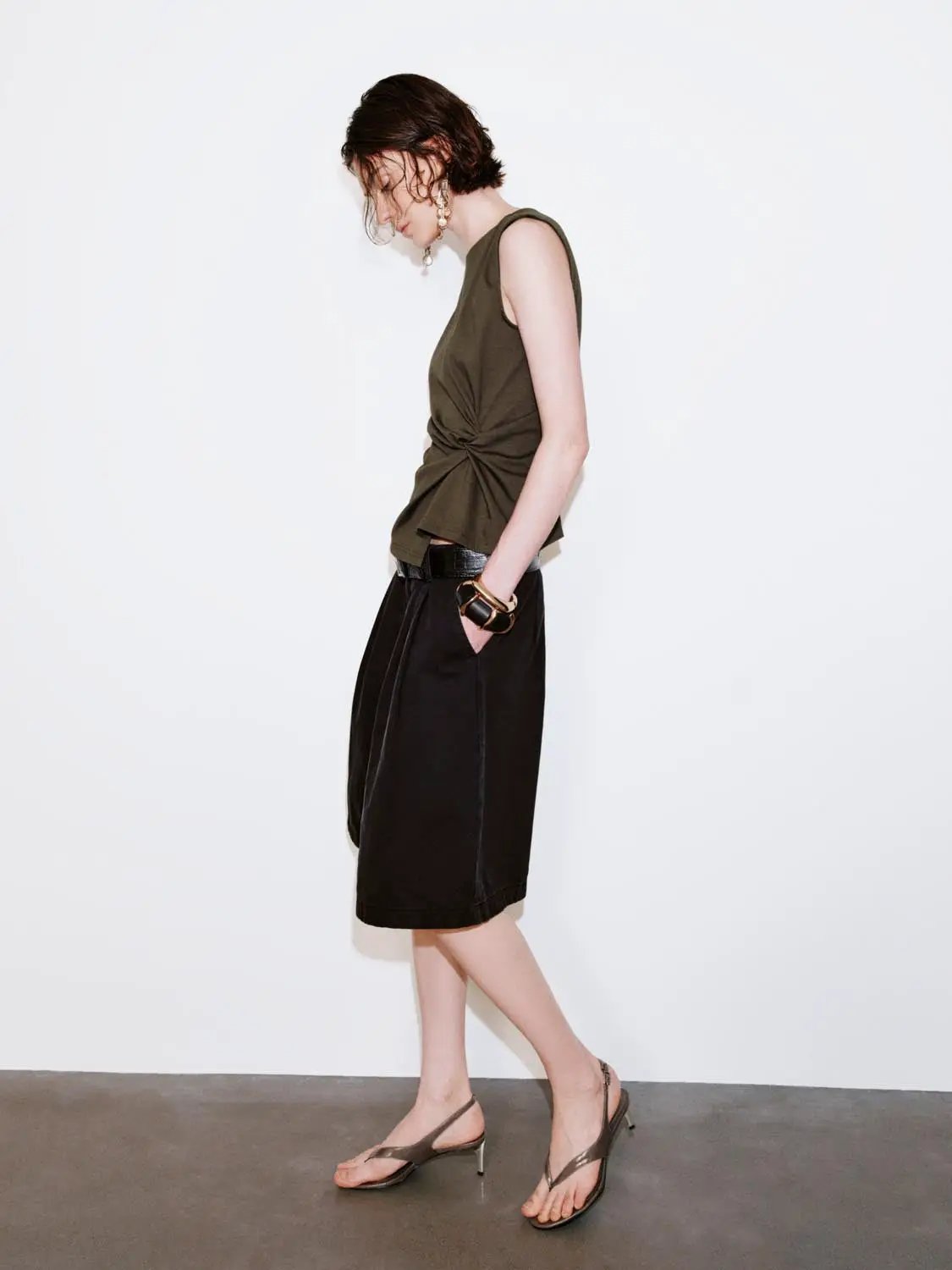 High Waist Belted Pleated Loose Fit Cotton Tailored Shorts