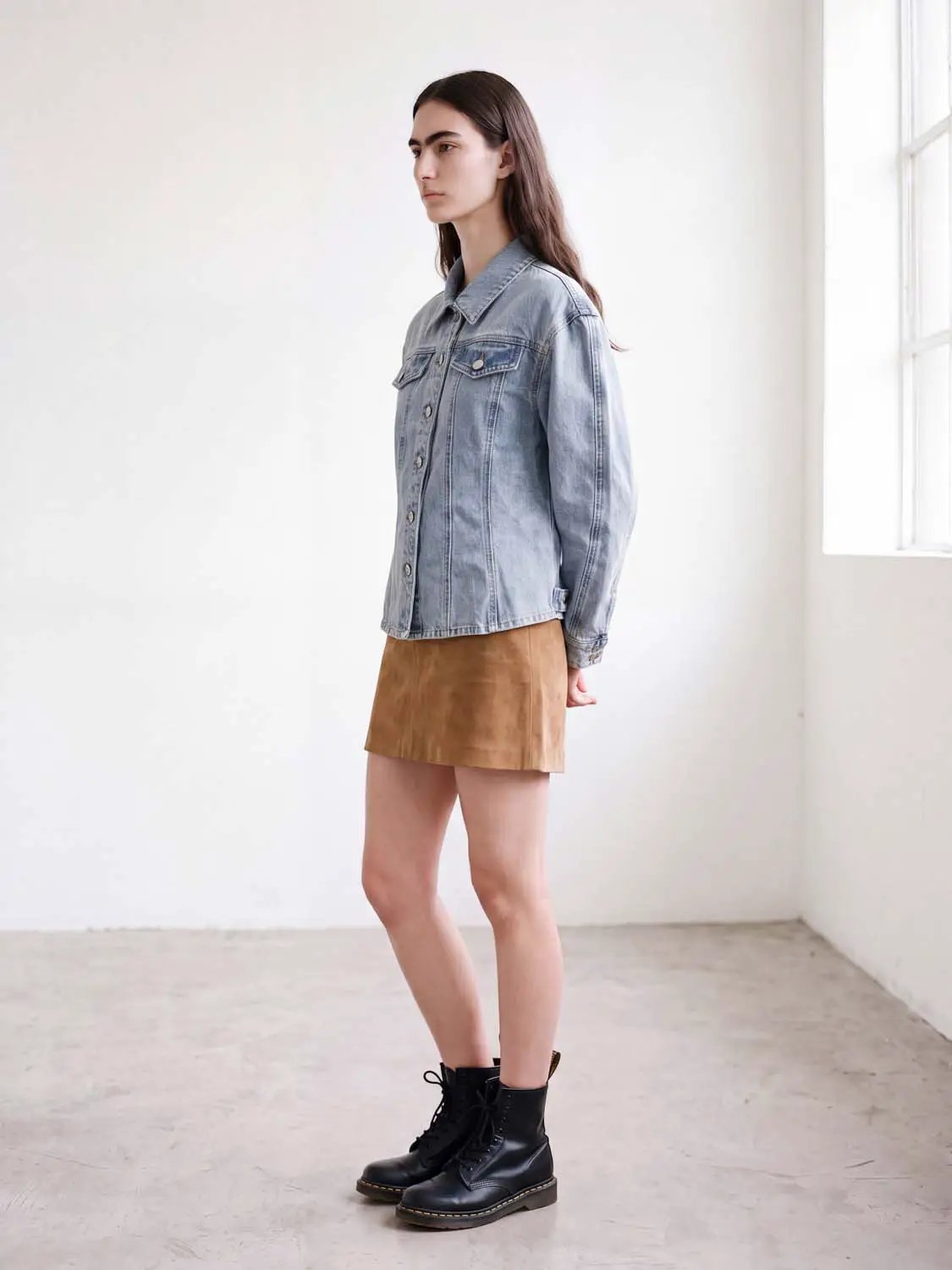 Light Wash Button Front Long Sleeve Cotton Blend Jacket