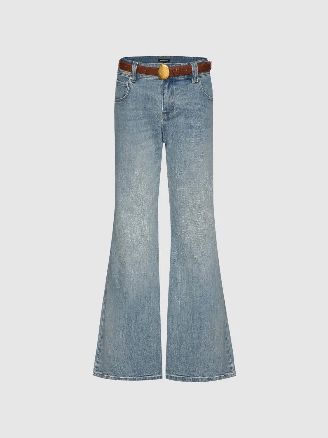 Belted Mid-rise Cotton Medium Stretch Jeans