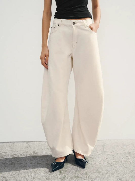 Oversized High-waisted Cotton Wide-leg Pants
