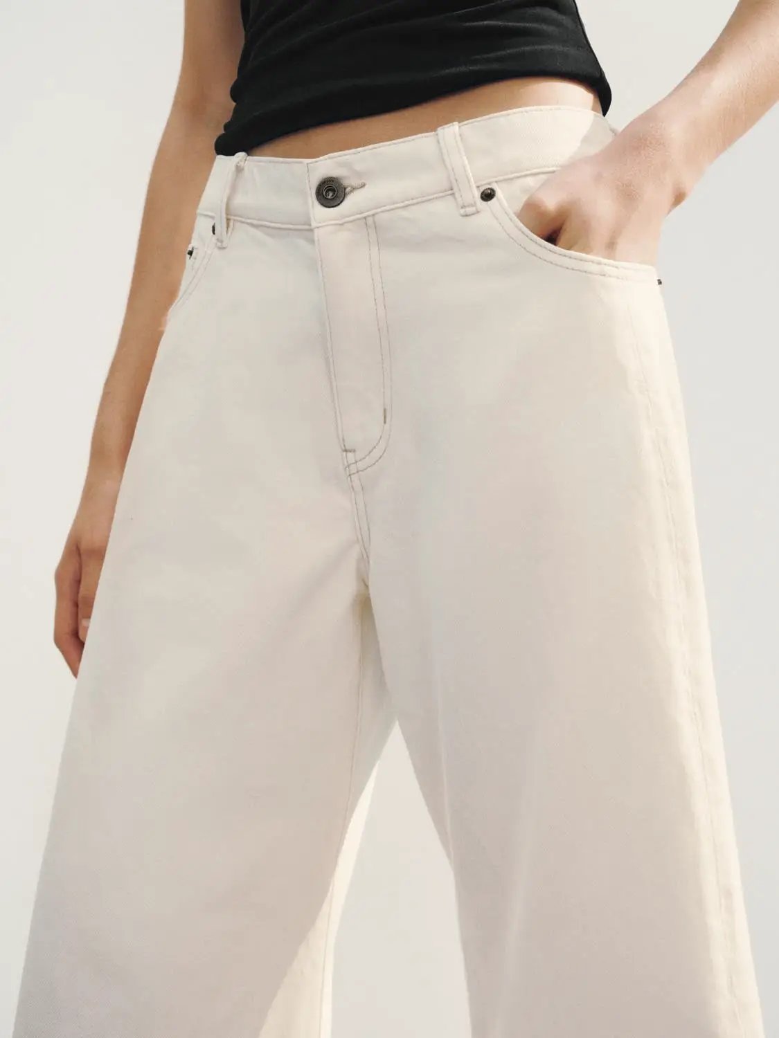 Oversized High-waisted Cotton Wide-leg Pants