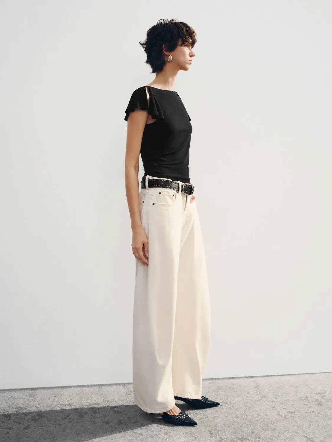 Oversized High-waisted Cotton Wide-leg Pants