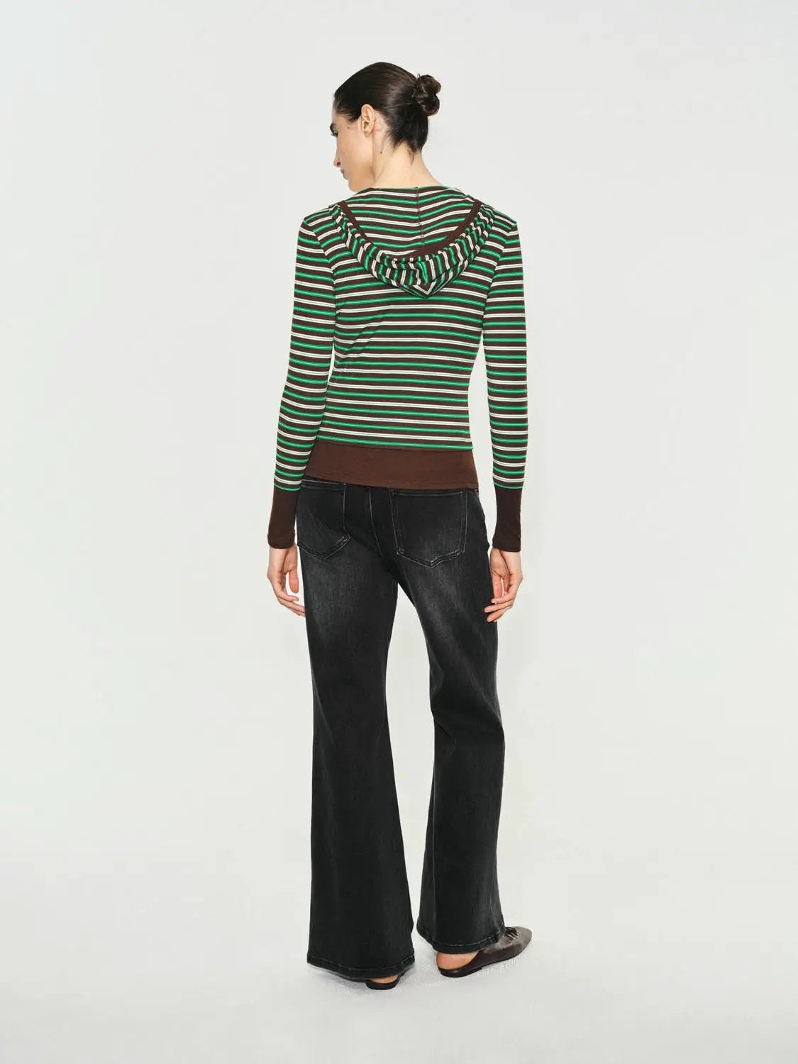 Wash High-waisted Belted Flare Cotton Blend Jeans