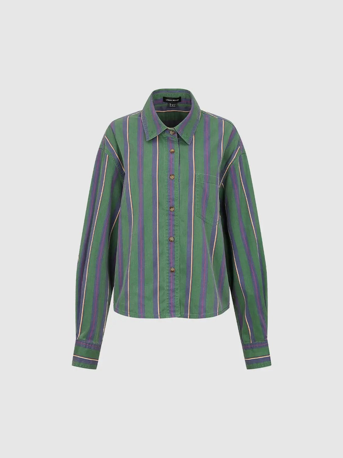 Relaxed Striped Long Sleeve Cotton Blend Shirt