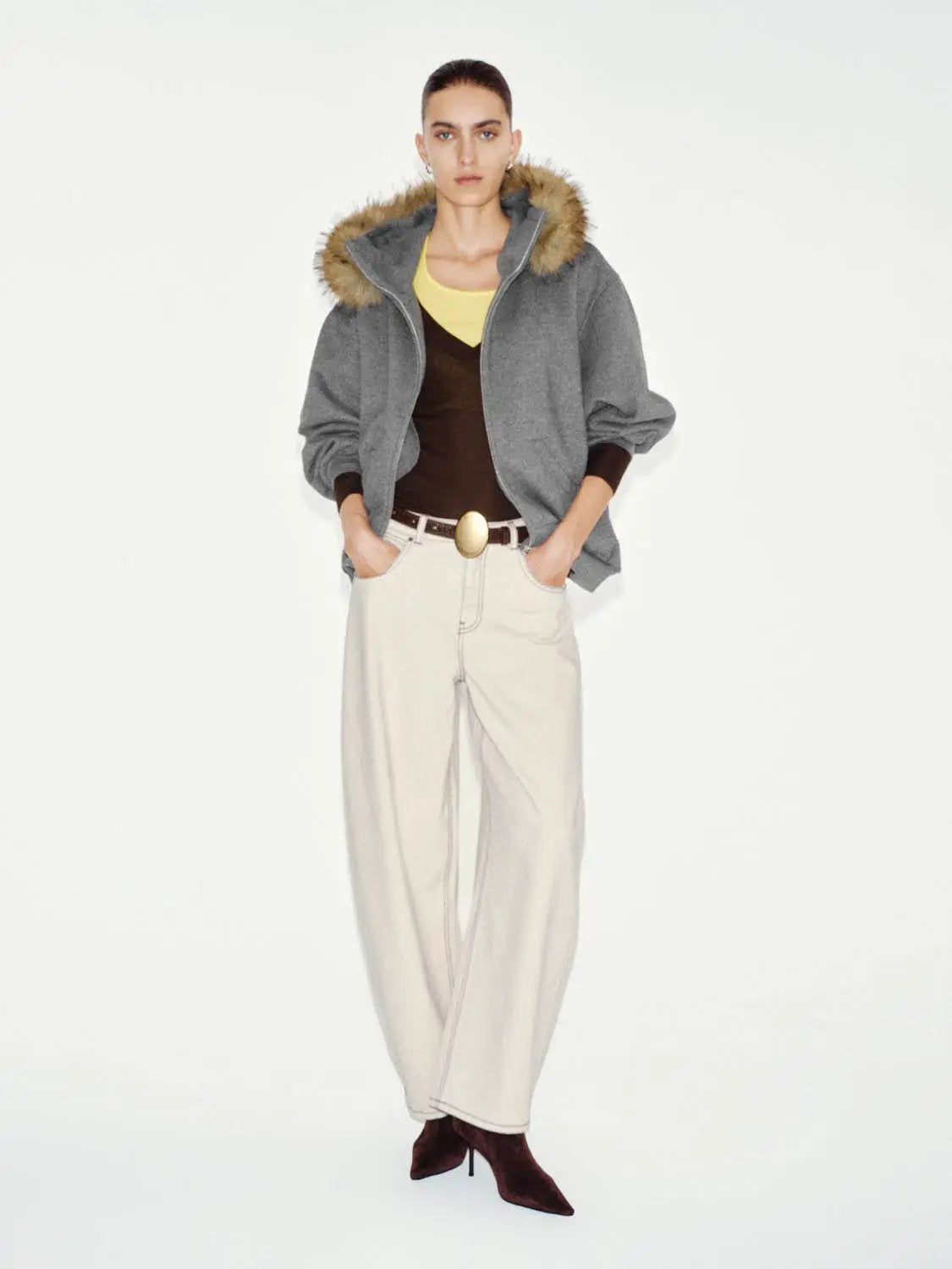 Belted Contrast Stitching Cotton Wide-leg Pants